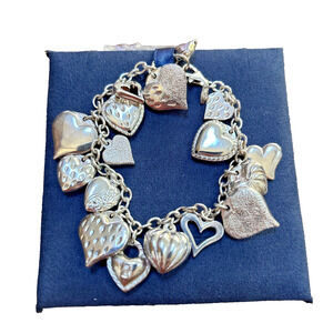 Vintage Jacmel Mauritius JCM Sterling Silver 925 Puffy Heart Charm Bracelet 6.5"